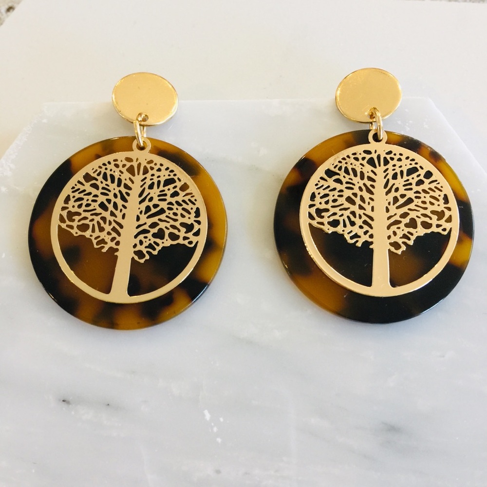 LAST ONE! Tree Of Life Acetate Tortoise Earrings - Picture 5 of 6